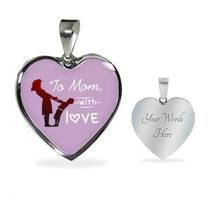 To Mom With Love Necklace Personalized Engraved Silver Heart Necklace Custom Na